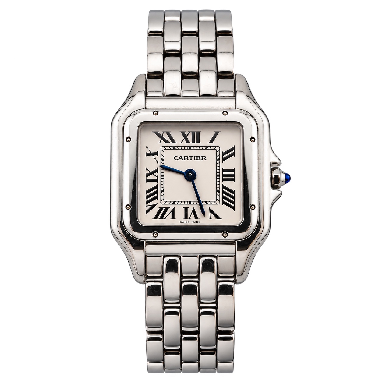 Silver Cartier watch with a rectangular dial, photographed by VOÛTE