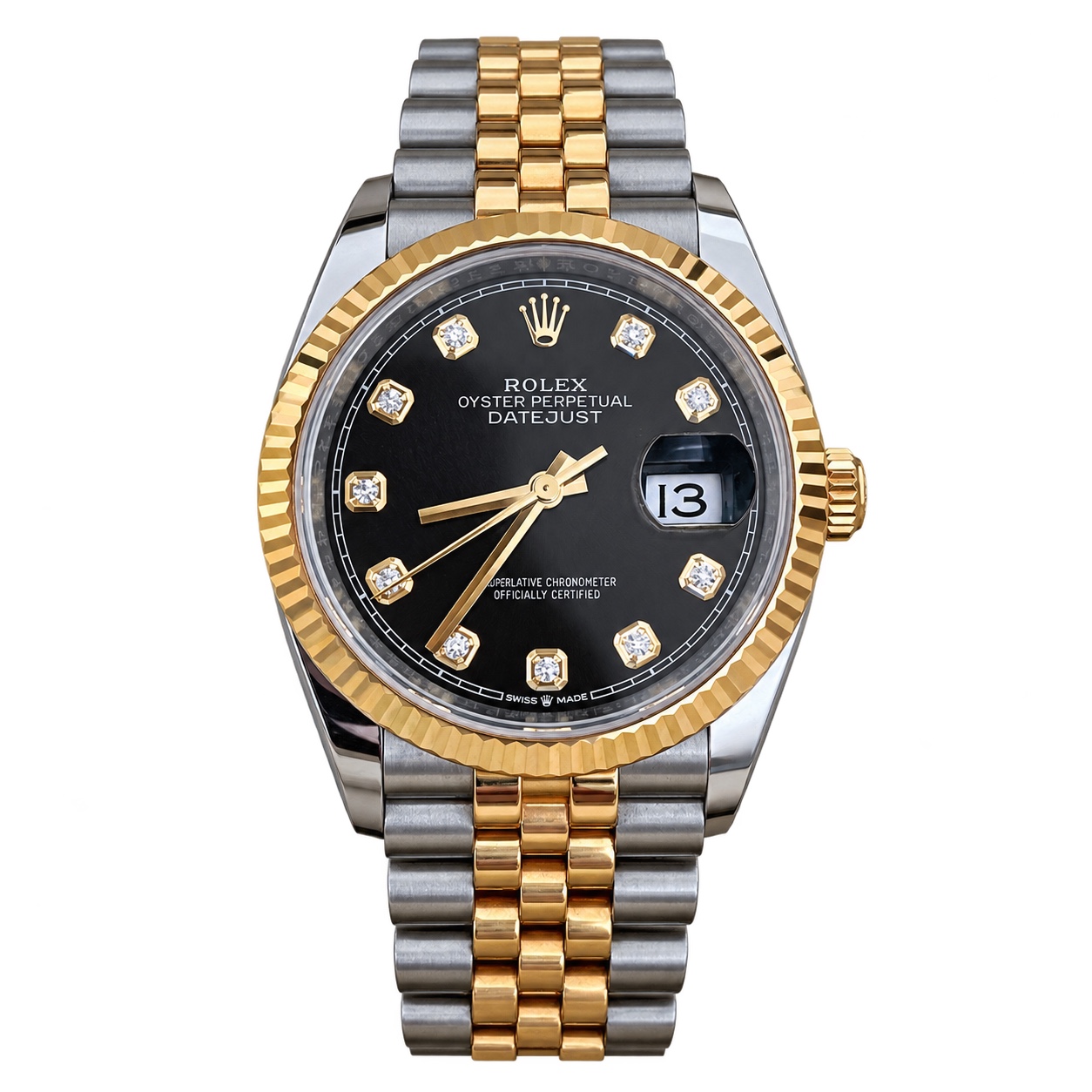 Two-tone Rolex watch with a black dial, photographed by VOÛTE