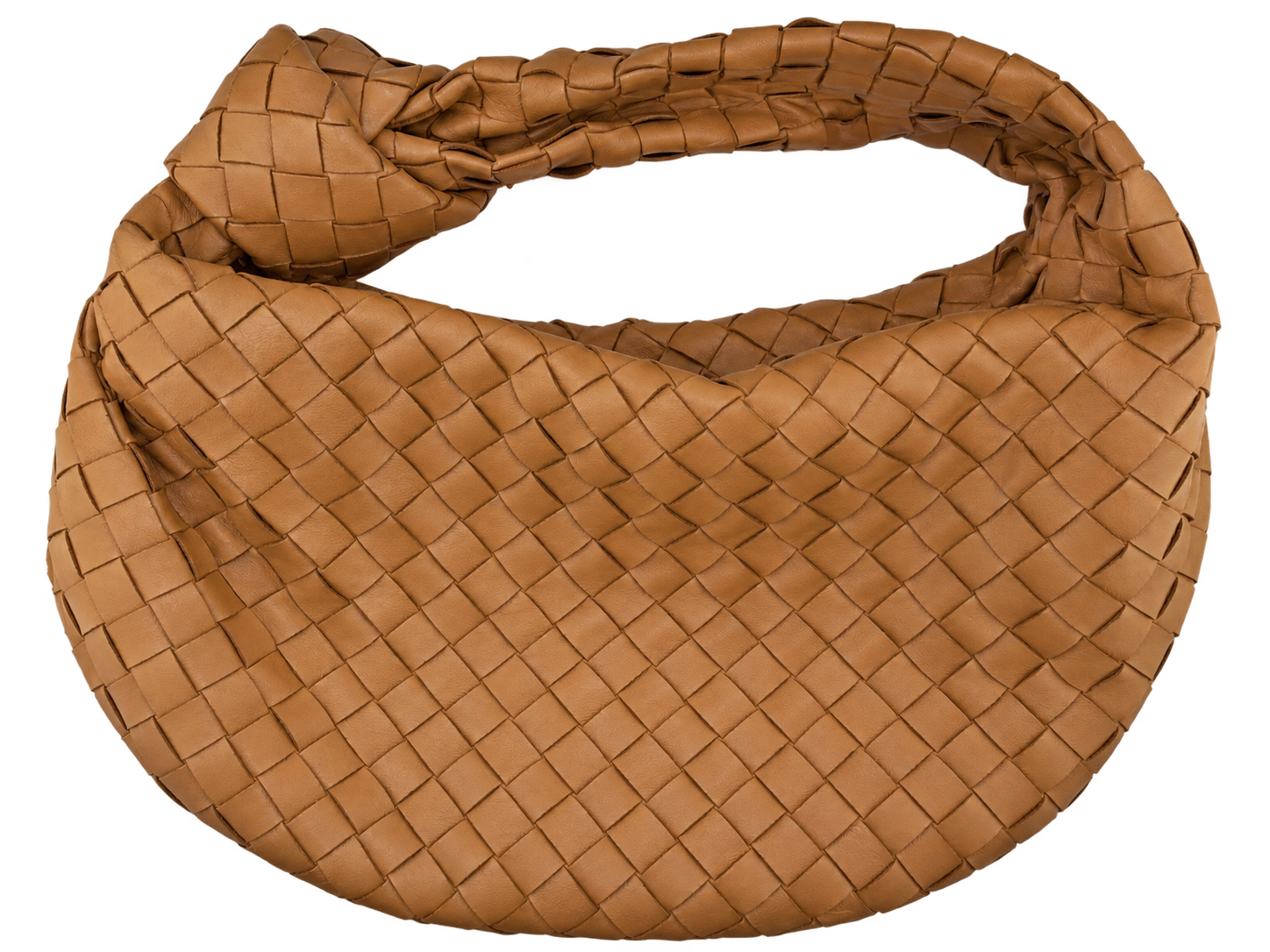 Tan Bottega Veneta Teen Jodie bag with dimensional woven leather and a knotted handle